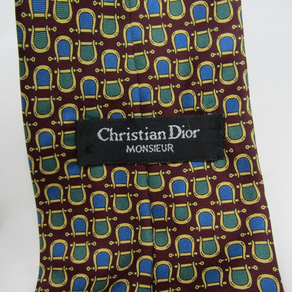 Christian Dior Monsieur Silk Tie Equestrian Medallion Vintage Made in USA